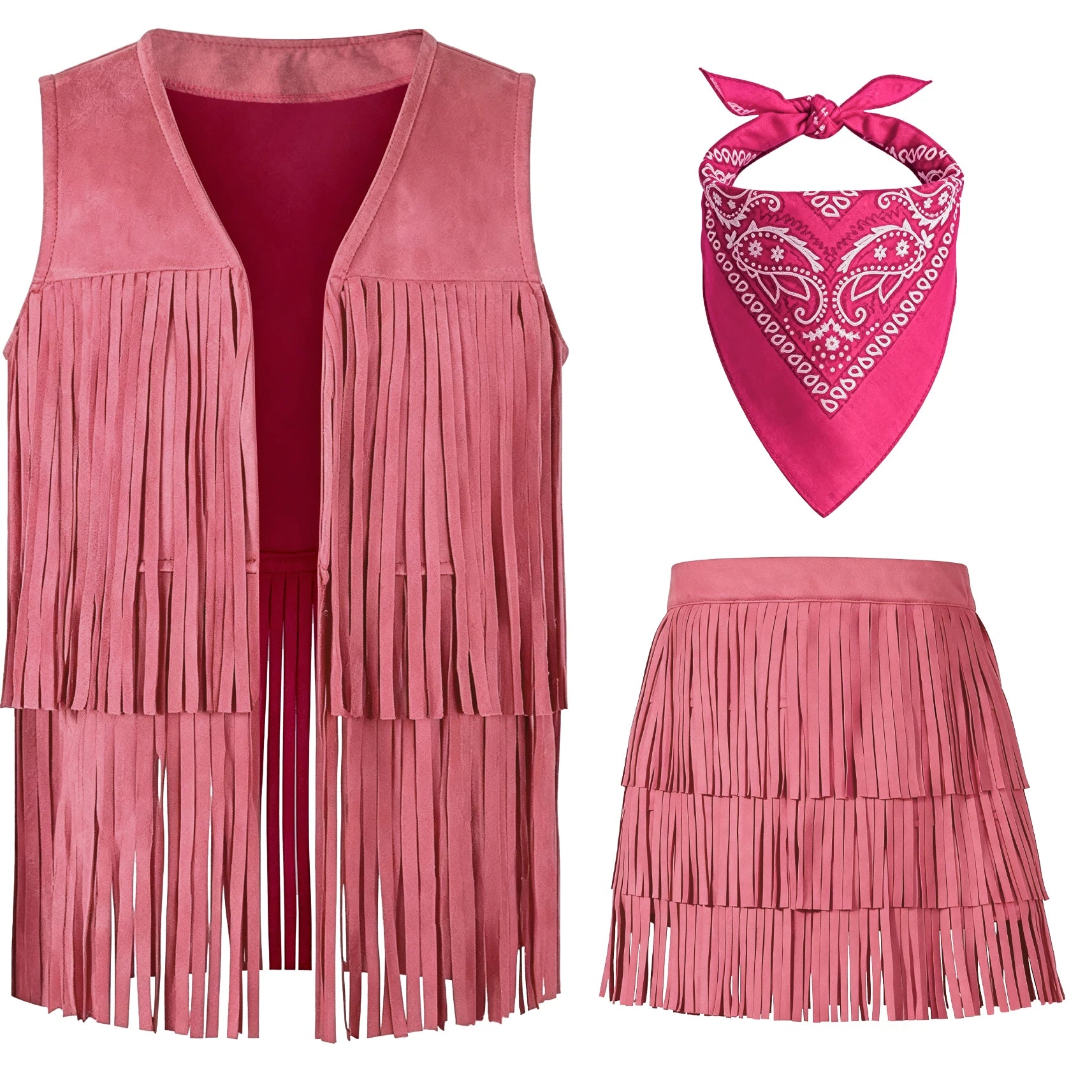 Cowgirl Costume for Girls, 3 Piece Fringe Set, 5 to 12 Years