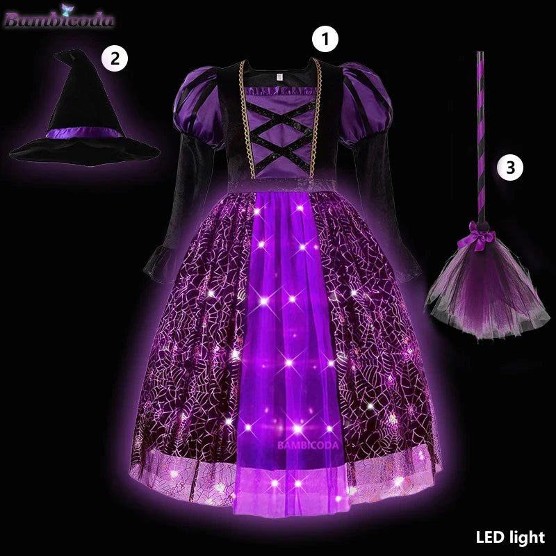 Light-Up Witch Dress for Girls with Hat and Broom, 3 to 10 Years
