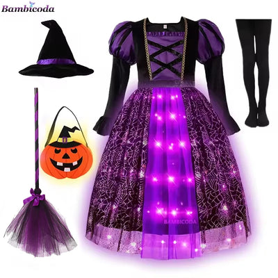 Light-Up Witch Dress for Girls with Hat and Broom, 3 to 10 Years