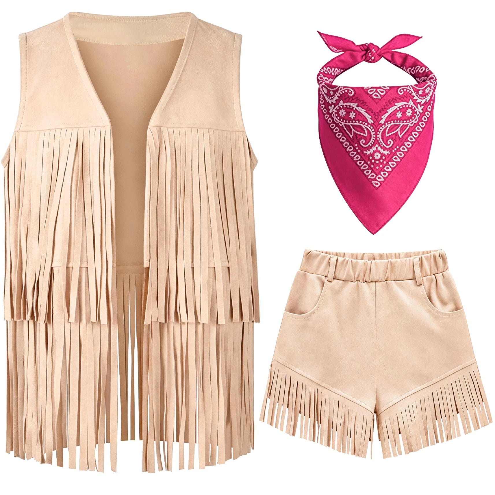 Cowgirl Costume for Girls, 3 Piece Fringe Set, 5 to 12 Years