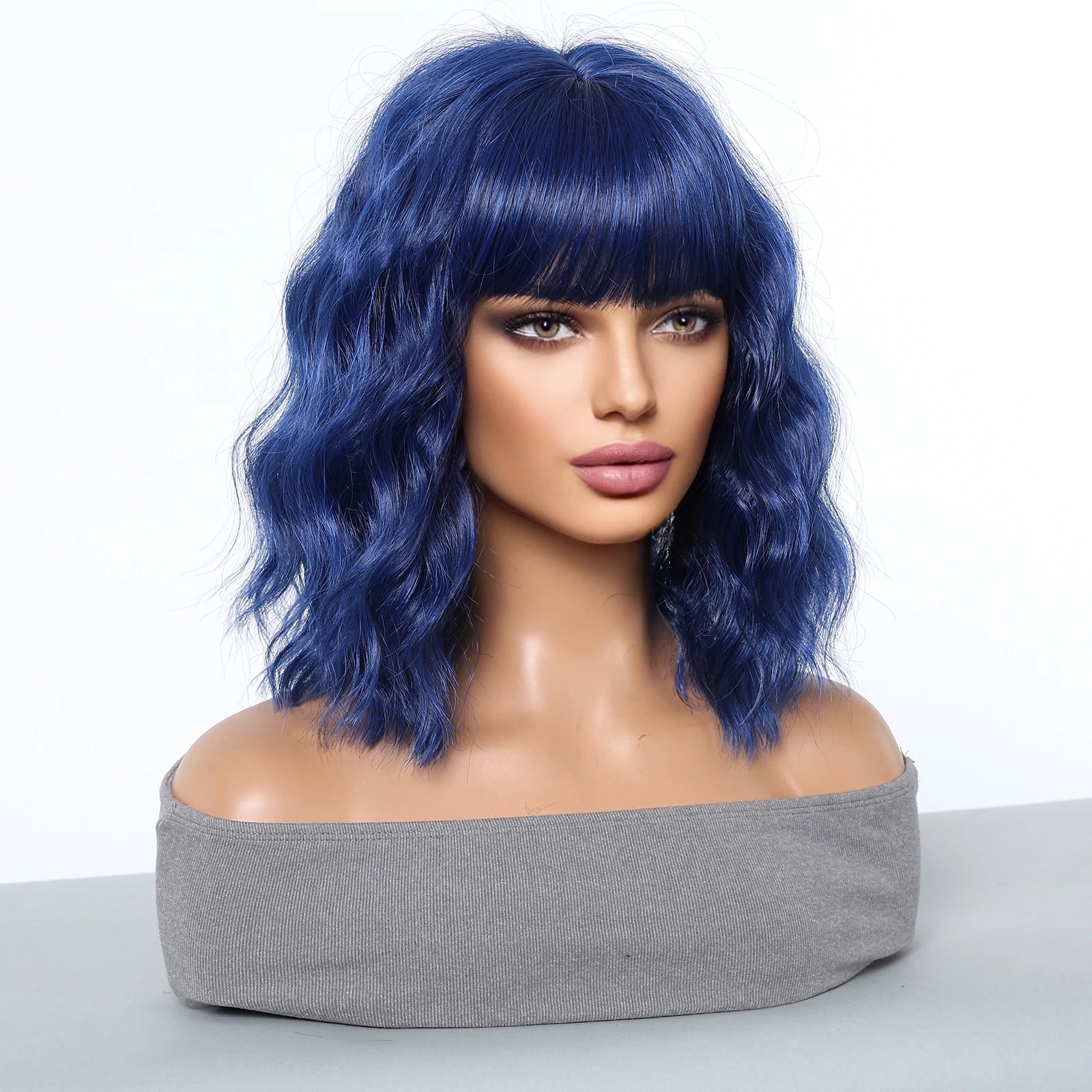 Short Wavy Bob Wig with Bangs, 5 Colors
