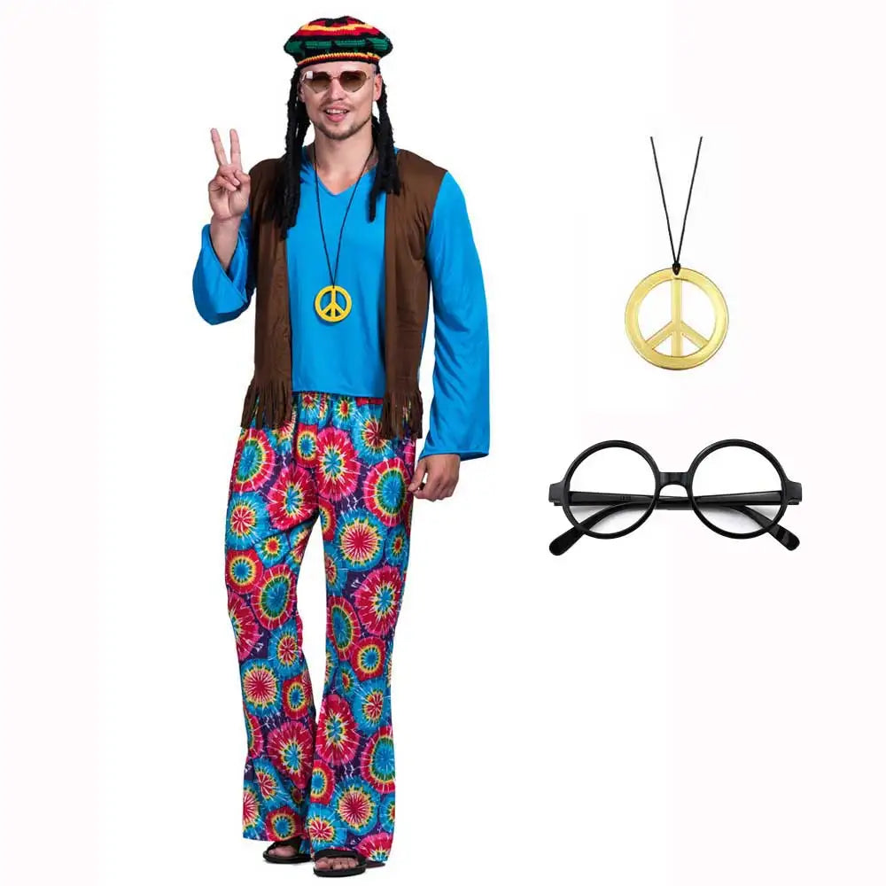 60s Hippie Costume for Men with Wig