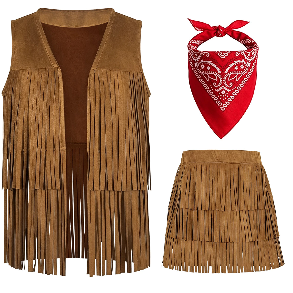 Cowgirl Costume for Girls, 3 Piece Fringe Set, 5 to 12 Years