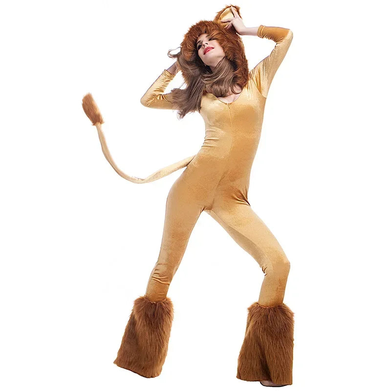 Plush Lion Hooded Jumpsuit Costume for Adults
