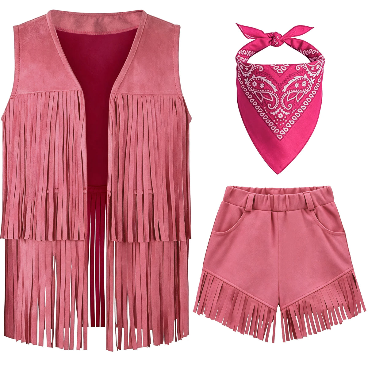 Cowgirl Costume for Girls, 3 Piece Fringe Set, 5 to 12 Years
