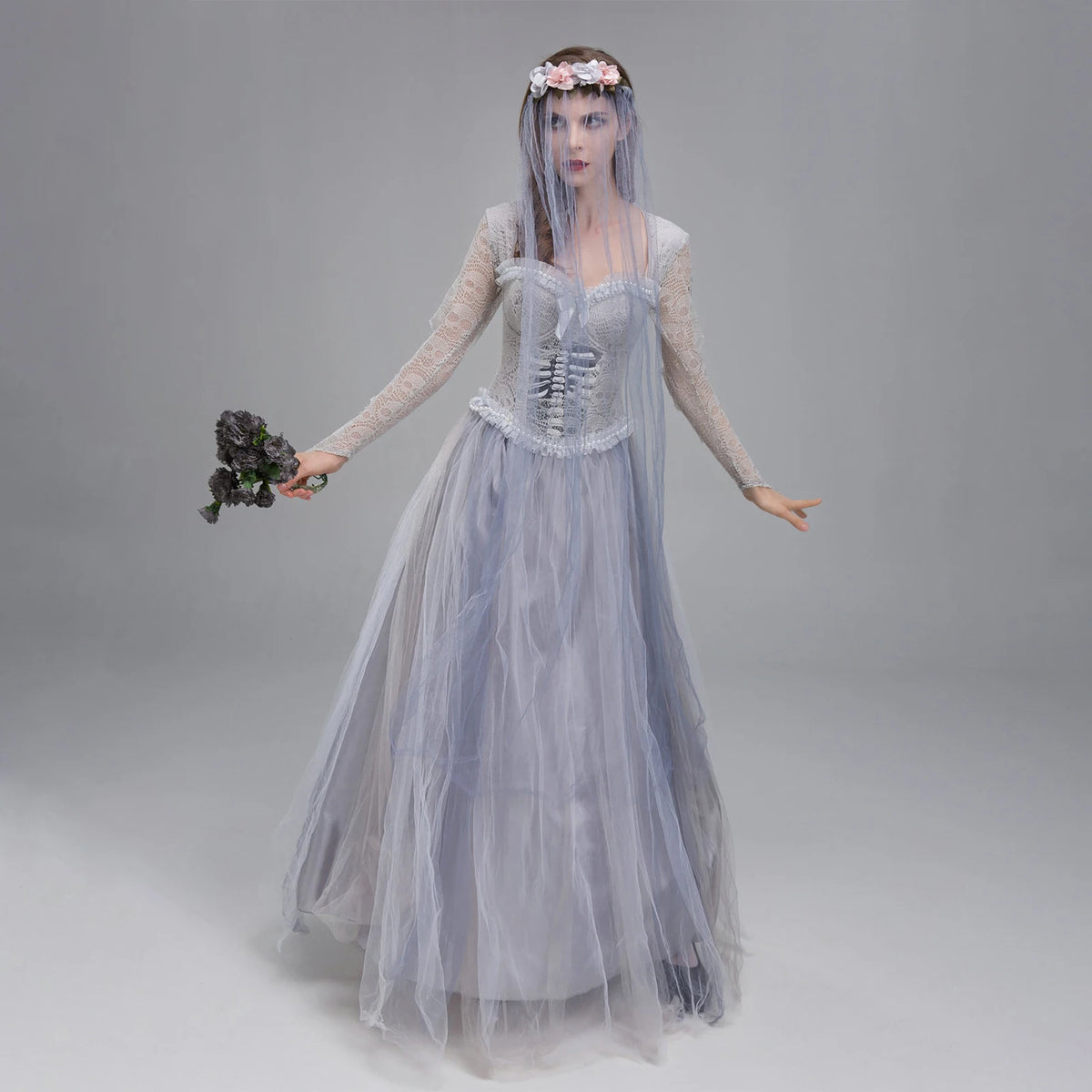 Dead Bride Costume for Women, Corset Dress and Veil