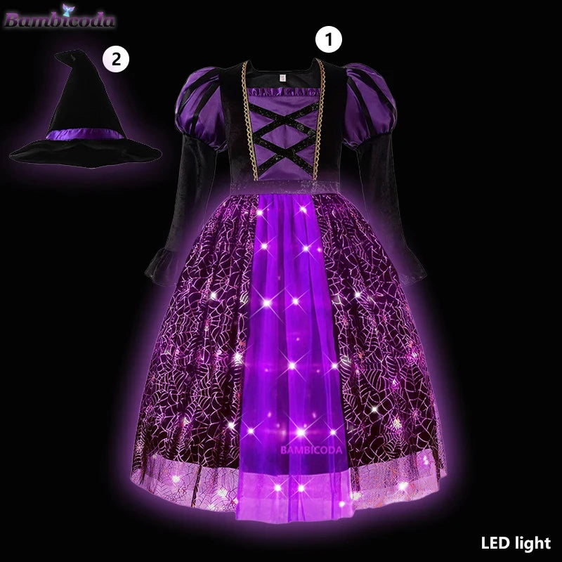 Light-Up Witch Dress for Girls with Hat and Broom, 3 to 10 Years