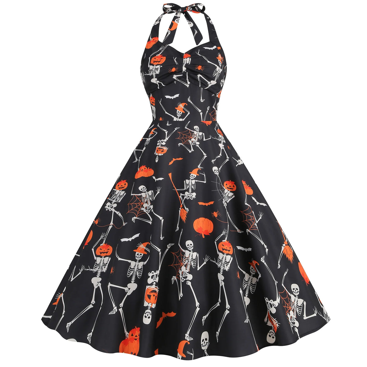 Skull Print Halter Swing Dress, 5 Prints