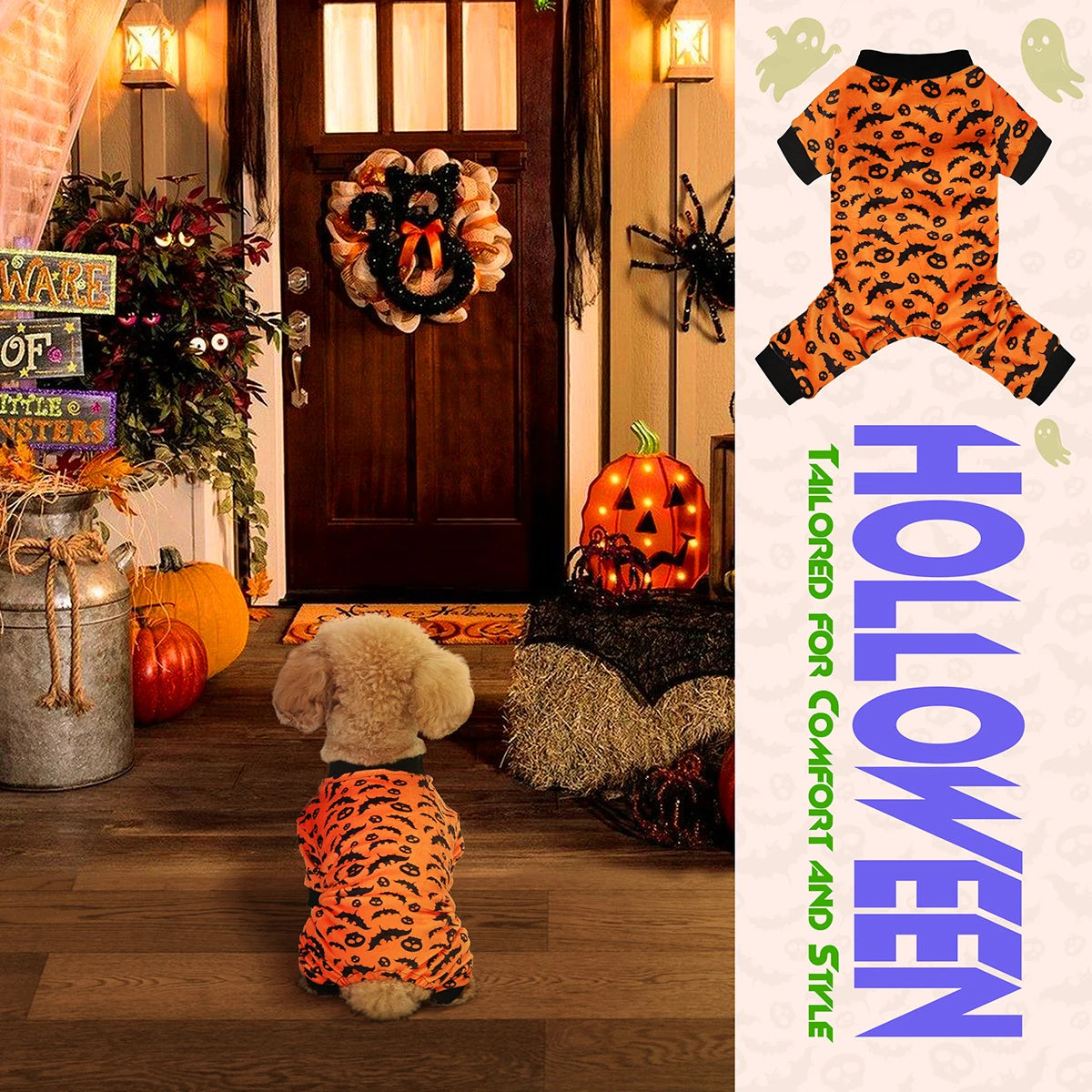 Halloween Dog Pajamas, Bats and Skulls, XS to 4XL