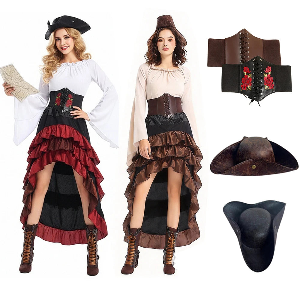 Pirate Captain Costume for Women with Hat and Corset