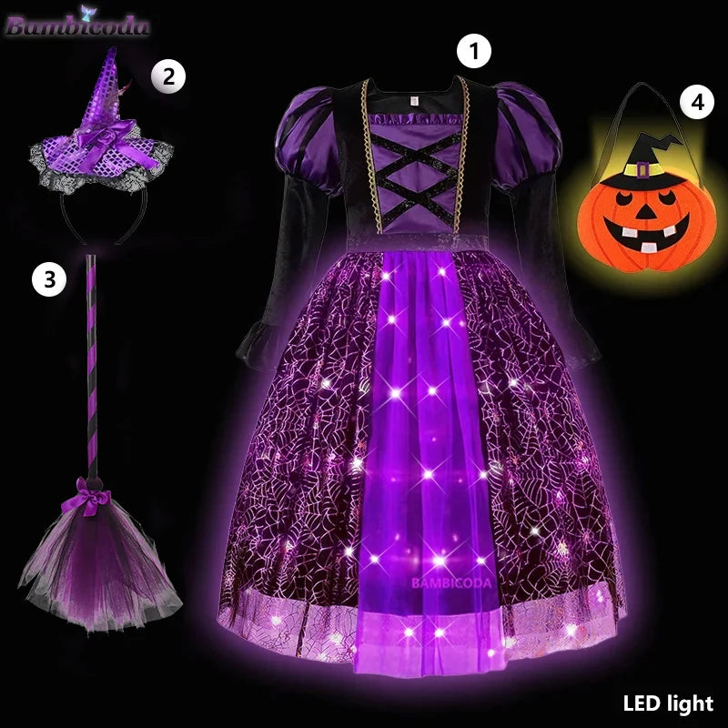 Light-Up Witch Dress for Girls with Hat and Broom, 3 to 10 Years