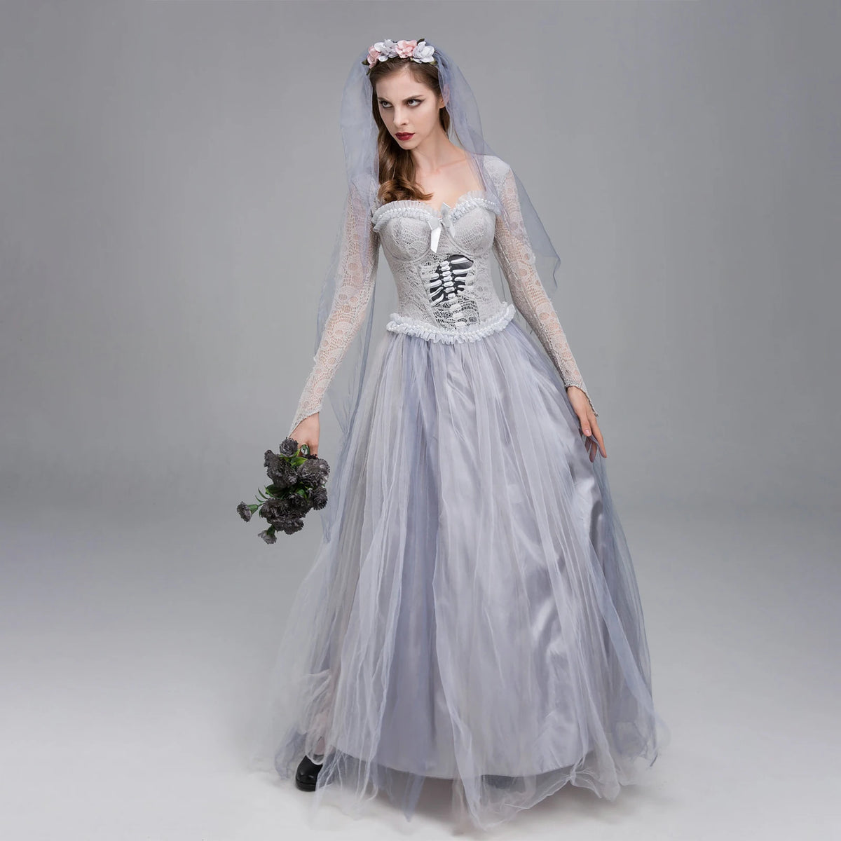 Dead Bride Costume for Women, Corset Dress and Veil