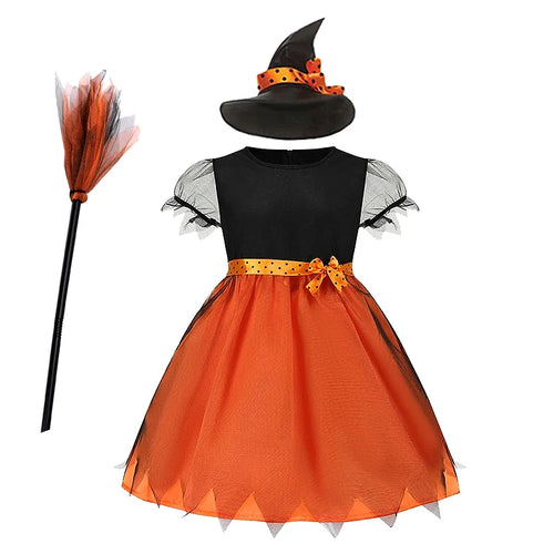 Orange Witch Dress for Girls with Hat and Broom
