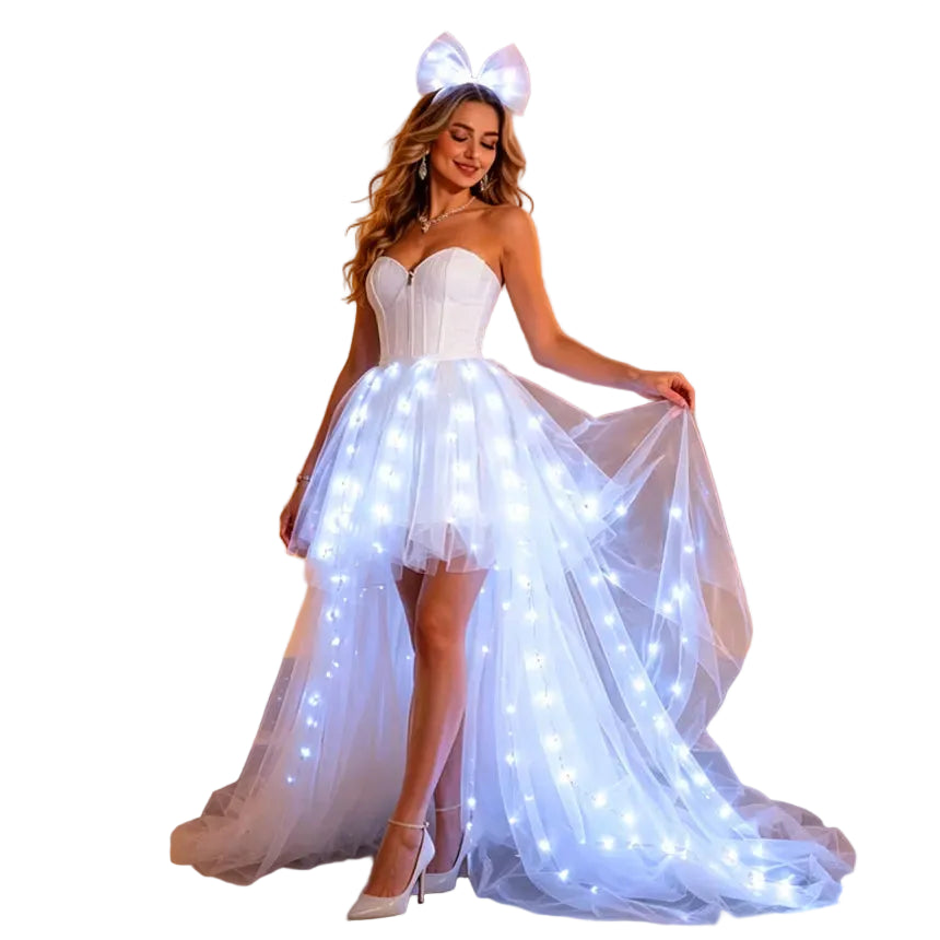 Light-Up LED White Dress with Glowing Butterfly Headband