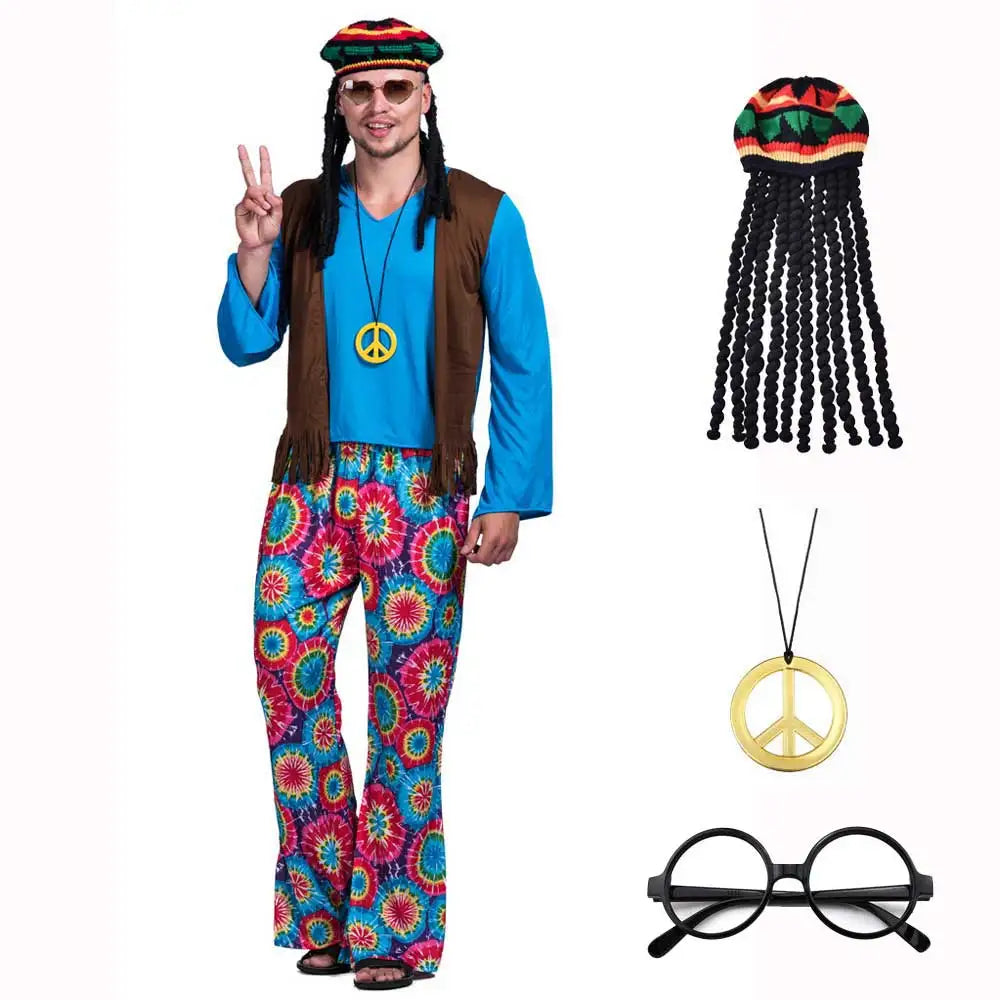 60s Hippie Costume for Men with Wig