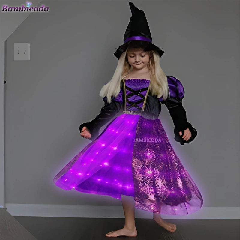 Light-Up Witch Dress for Girls with Hat and Broom, 3 to 10 Years