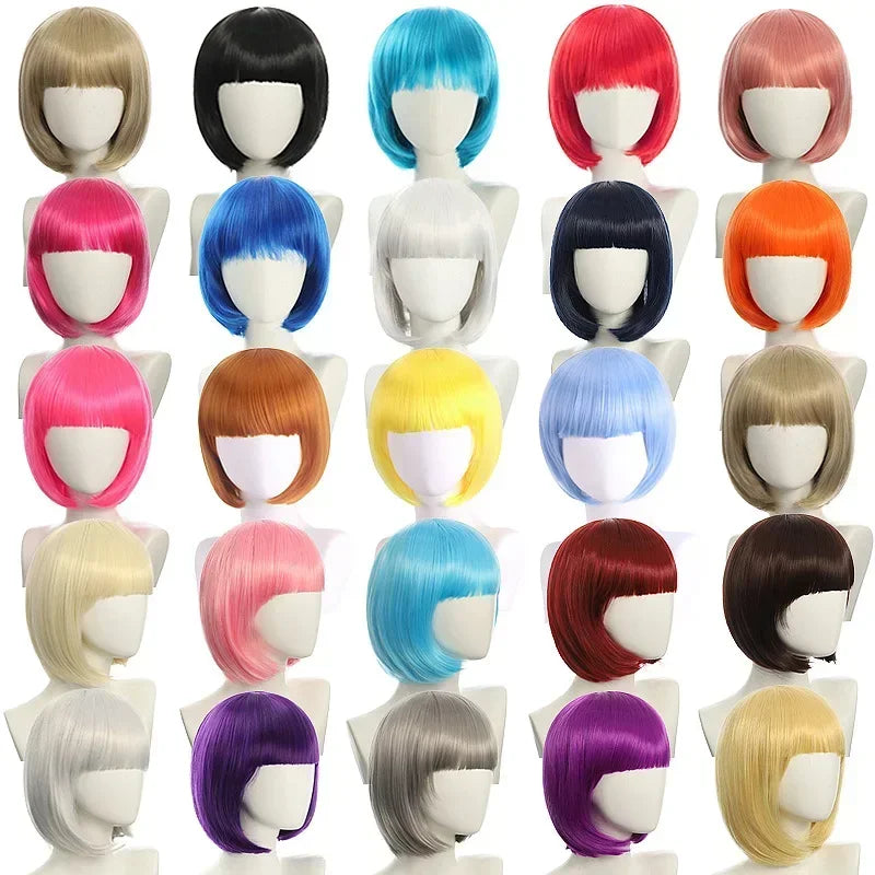 Short Bob Wig with Bangs, 24 Colors