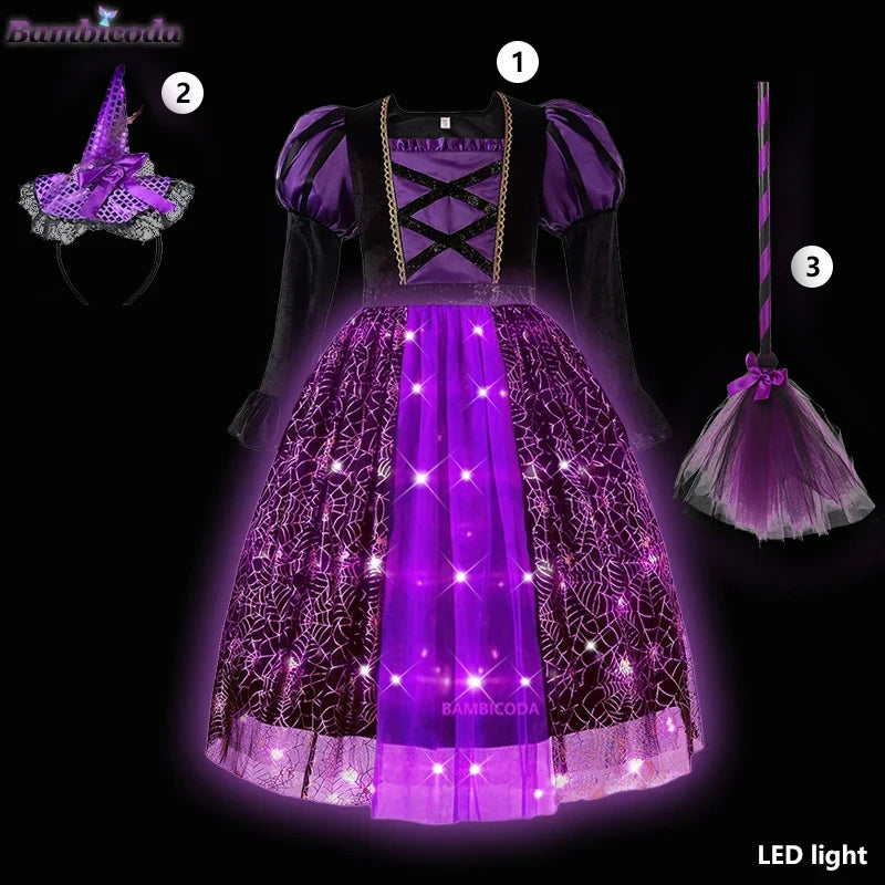 Light-Up Witch Dress for Girls with Hat and Broom, 3 to 10 Years