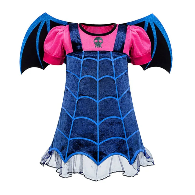 Blue Spider Web Dress for Girls with Bat Wings