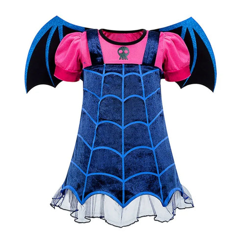 Blue Spider Web Dress for Girls with Bat Wings