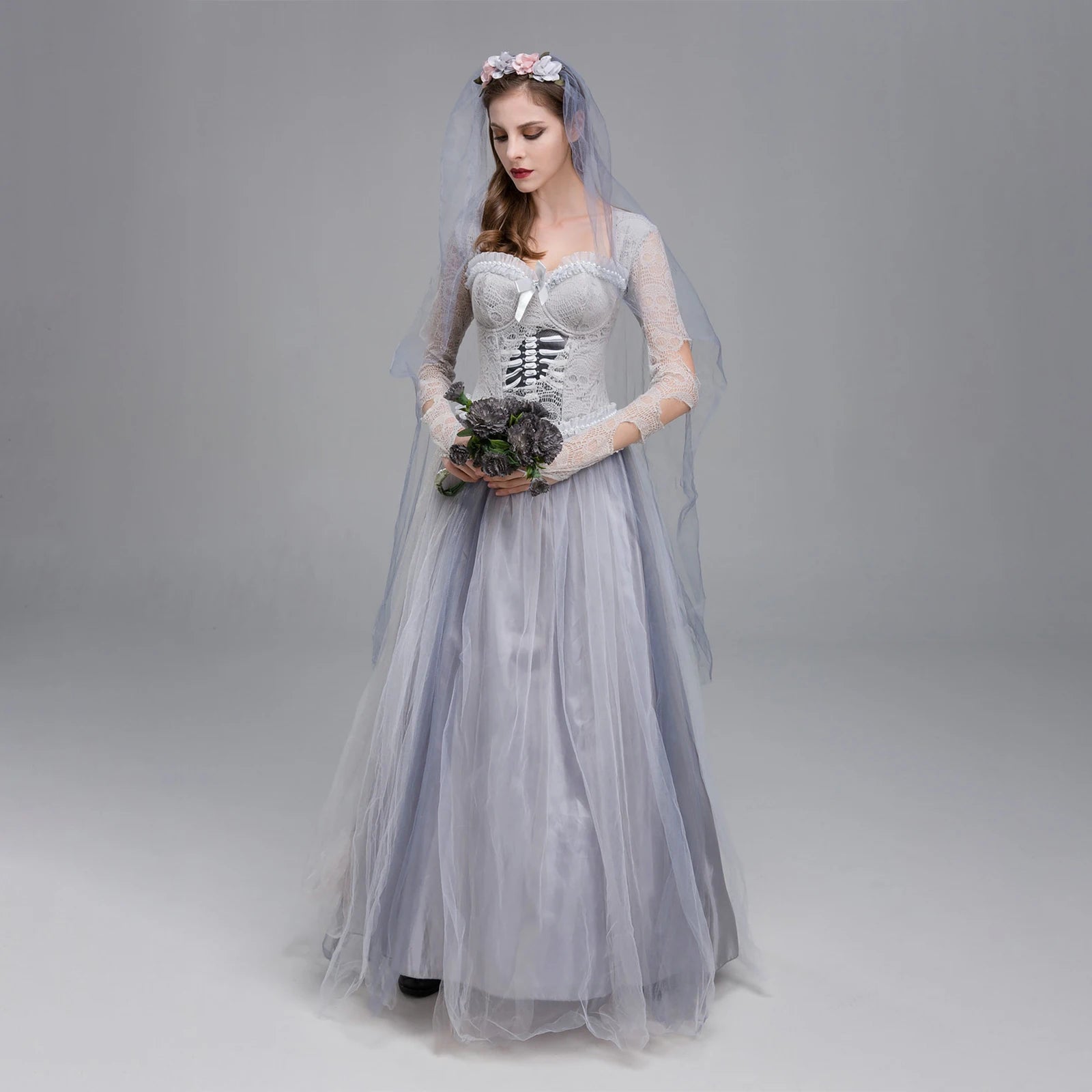Dead Bride Costume for Women, Corset Dress and Veil