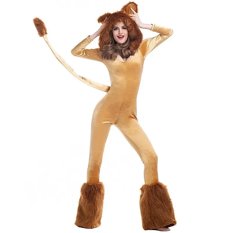 Plush Lion Hooded Jumpsuit Costume for Adults