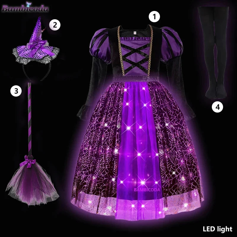 Light-Up Witch Dress for Girls with Hat and Broom, 3 to 10 Years