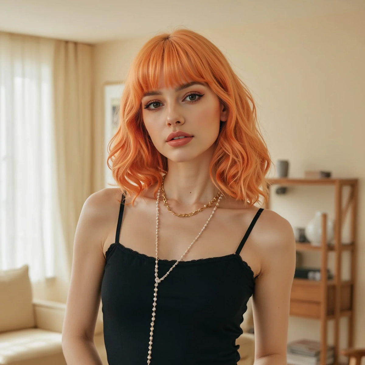 Short Wavy Bob Wig with Bangs, 5 Colors