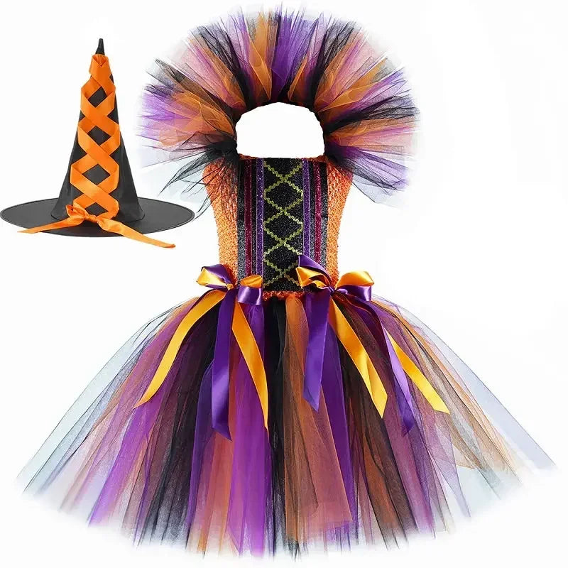 Witch Tutu Dress for Girls with Hat and Broom, 1 to 12 Years