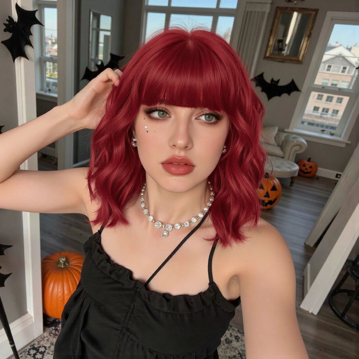 Short Wavy Bob Wig with Bangs, 5 Colors