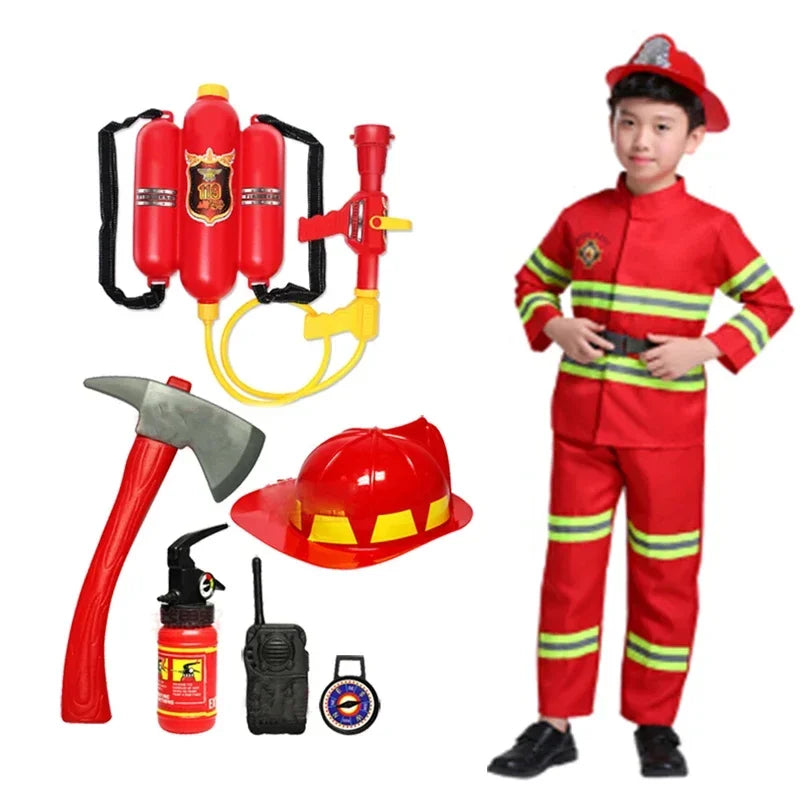 Firefighter Costume for Kids with Helmet and Tools
