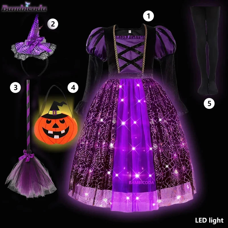 Light-Up Witch Dress for Girls with Hat and Broom, 3 to 10 Years