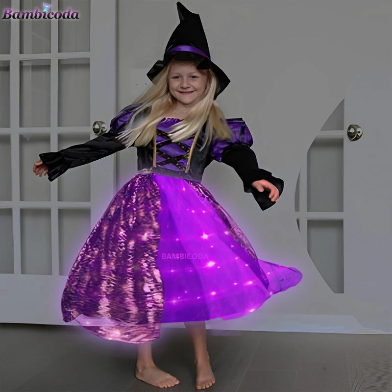 Light-Up Witch Dress for Girls with Hat and Broom, 3 to 10 Years
