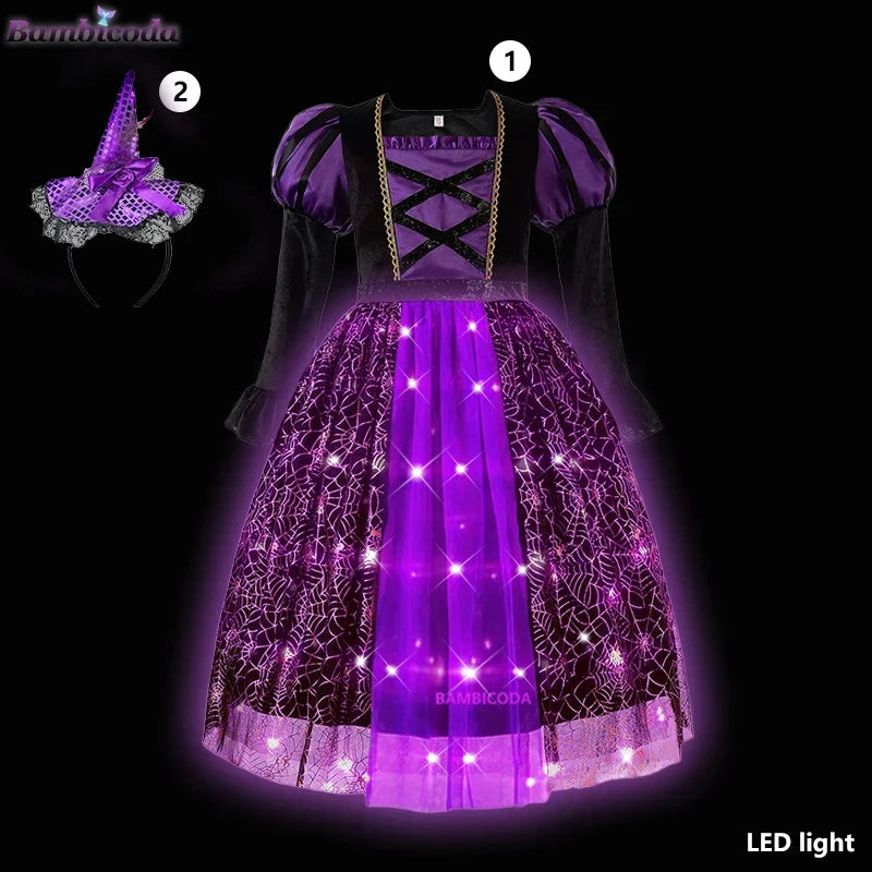 Light-Up Witch Dress for Girls with Hat and Broom, 3 to 10 Years