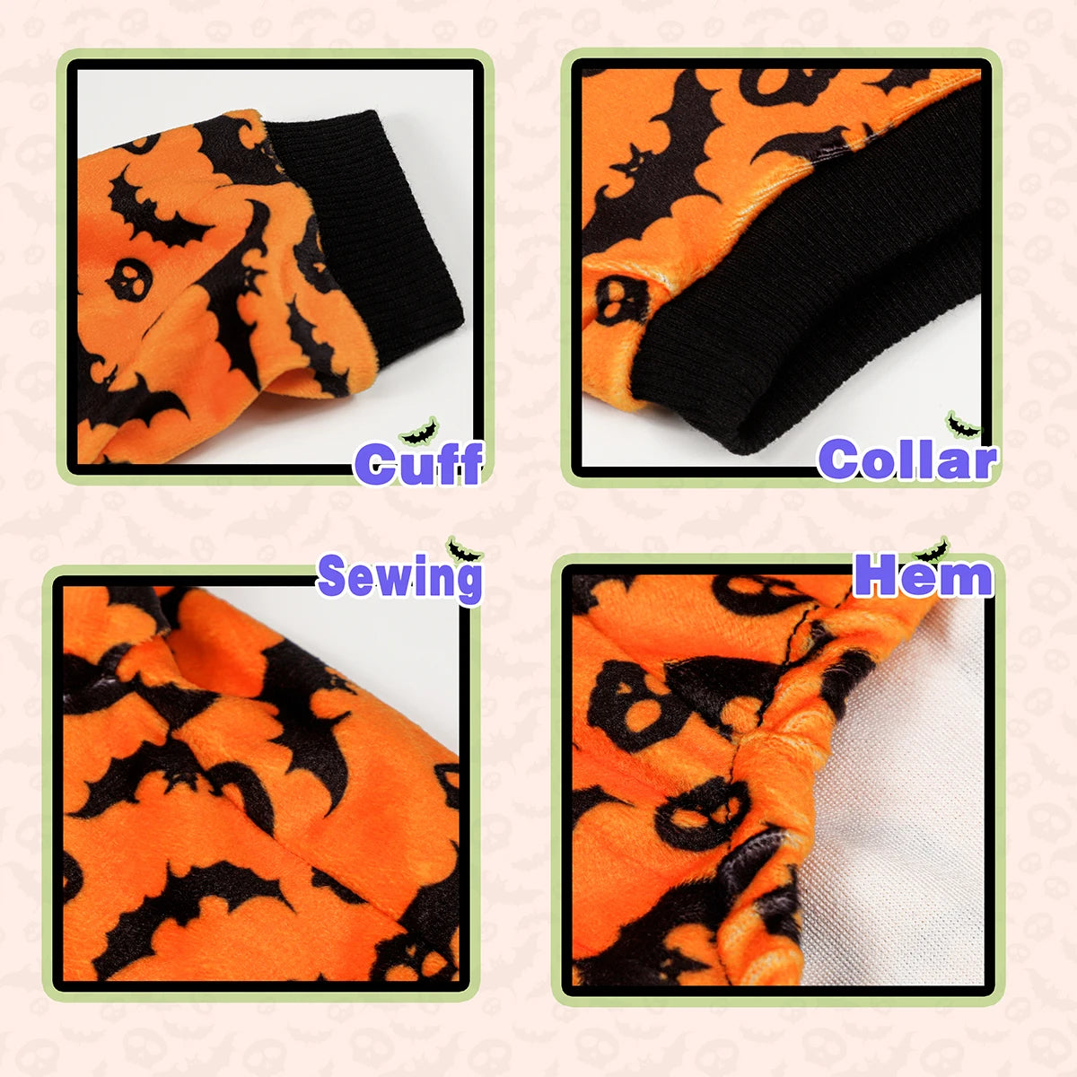 Halloween Dog Pajamas, Bats and Skulls, XS to 4XL