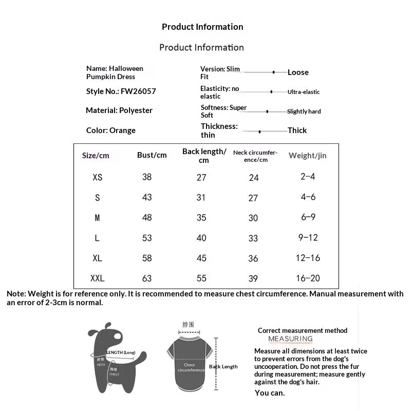 Pumpkin Overall Costume for Small Dogs and Cats