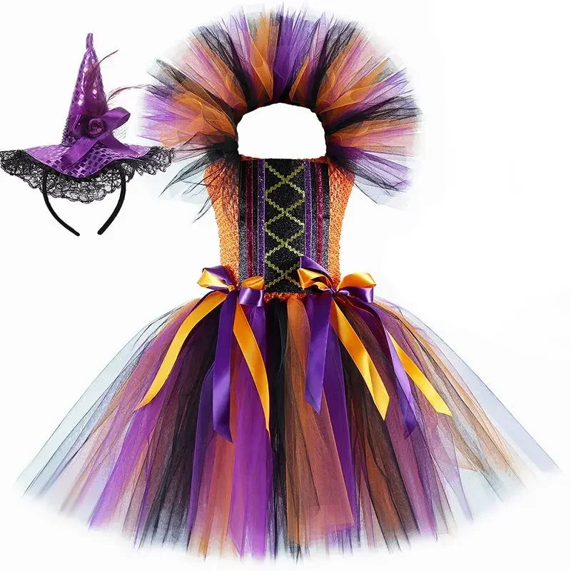 Witch Tutu Dress for Girls with Hat and Broom, 1 to 12 Years