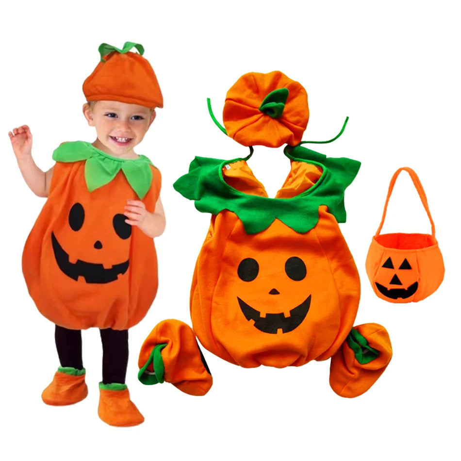 Pumpkin Costume for Toddlers with Hat and Bag