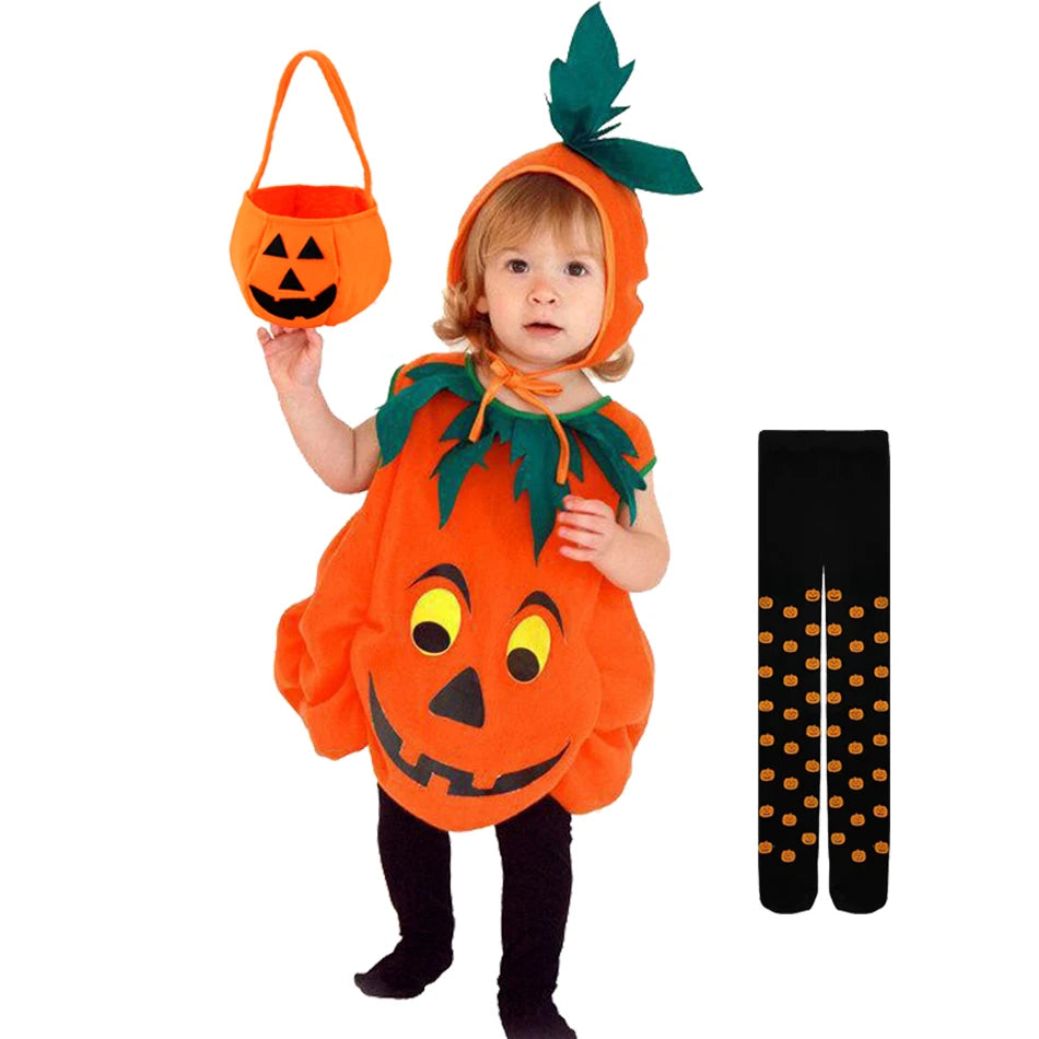Pumpkin Costume for Toddlers with Hat and Bag