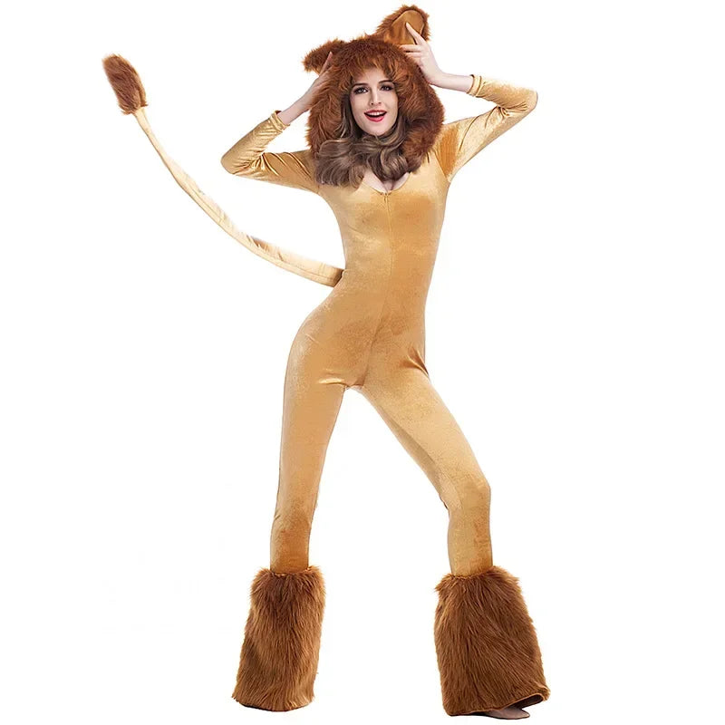 Plush Lion Hooded Jumpsuit Costume for Adults