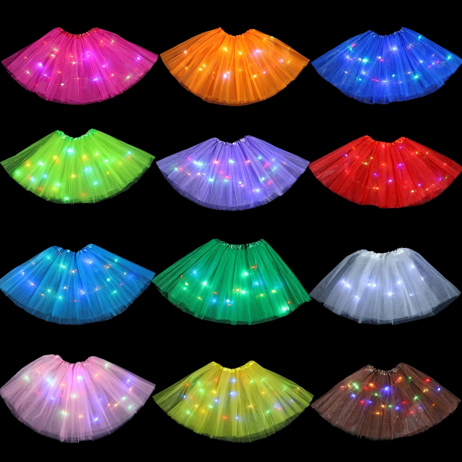 Light-Up LED Tutu Skirt, Kids and Adults, 20 Colors