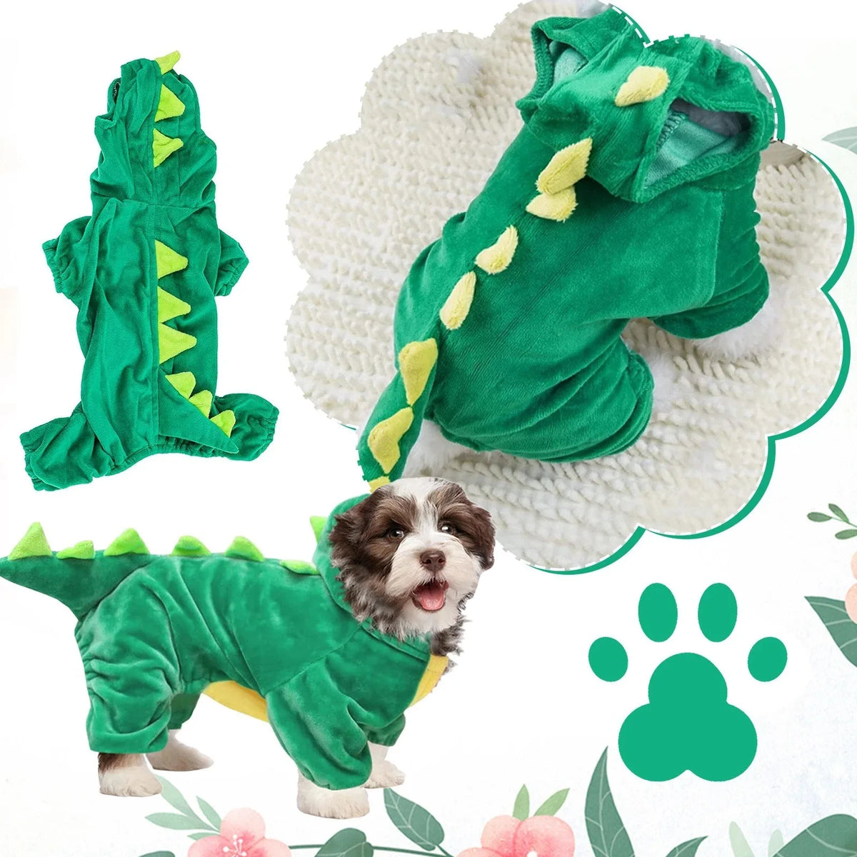 Dinosaur Romper Costume for Dogs, XS to XXXL