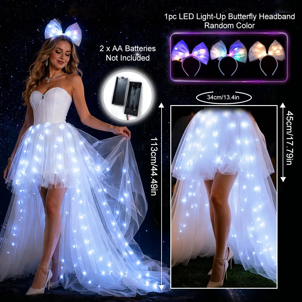 Light-Up LED White Dress with Glowing Butterfly Headband