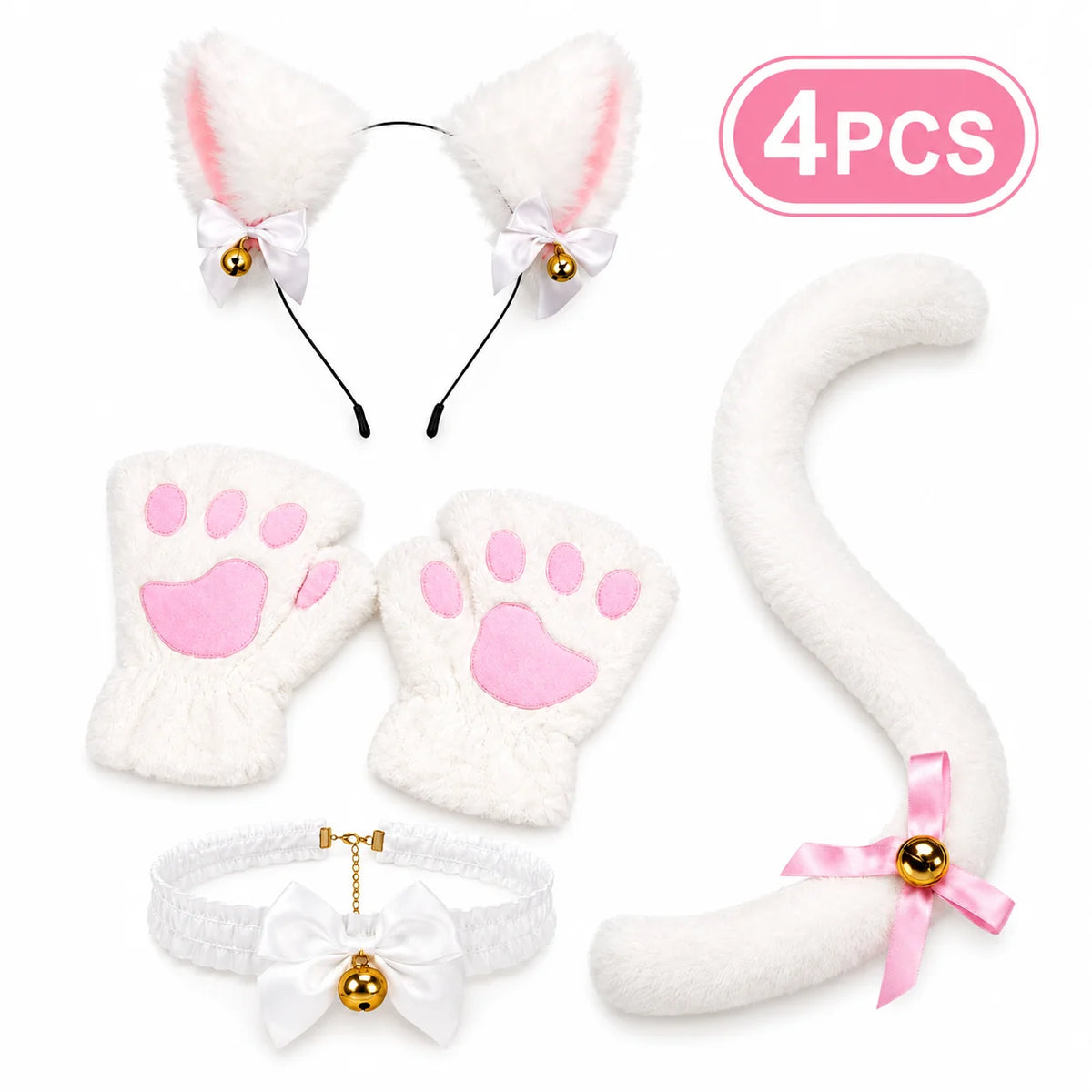 Cat Costume Accessory Set: Ears, Paws, Choker and Tail