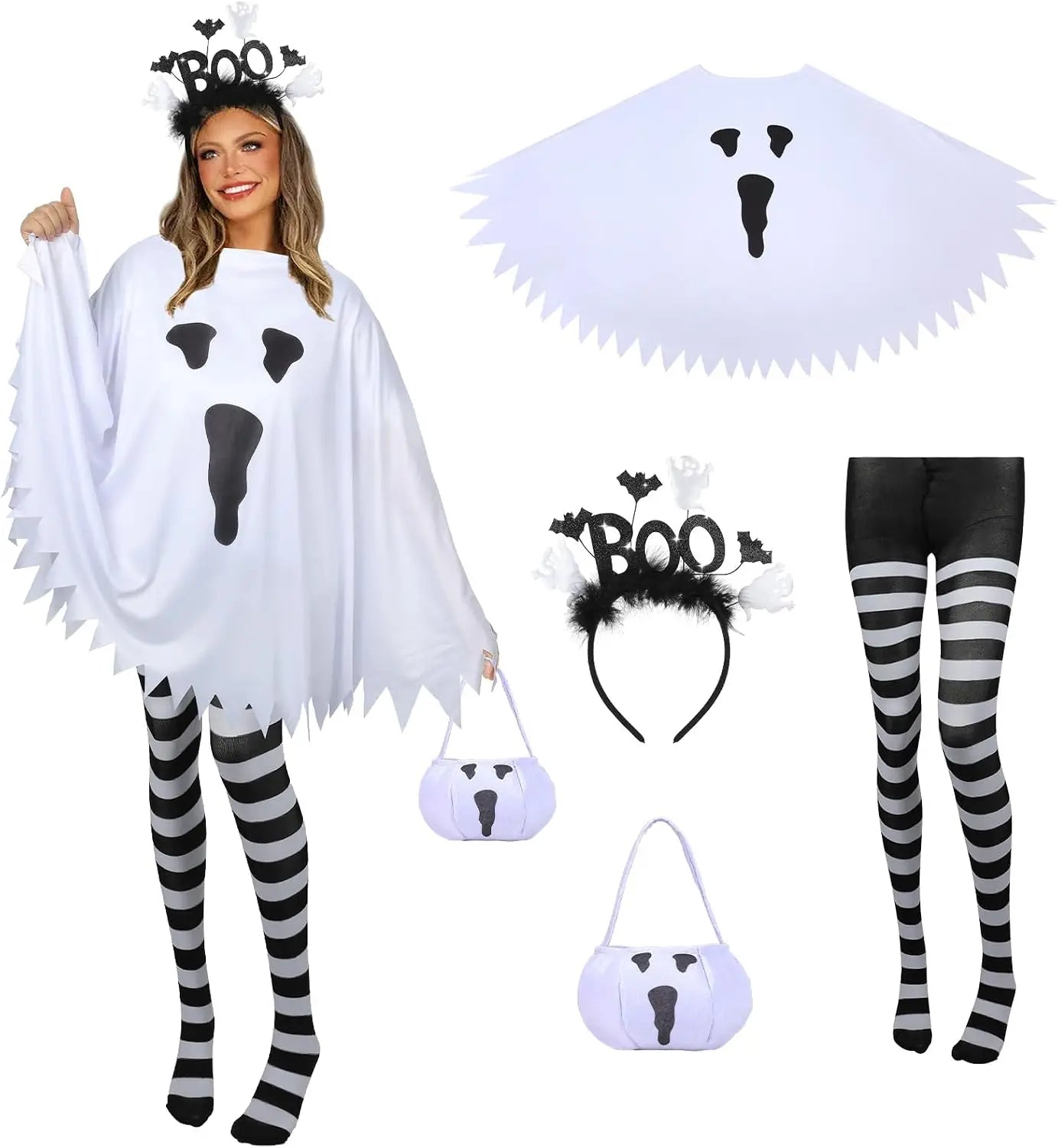 Ghost Costume Set for Women with Candy Bag