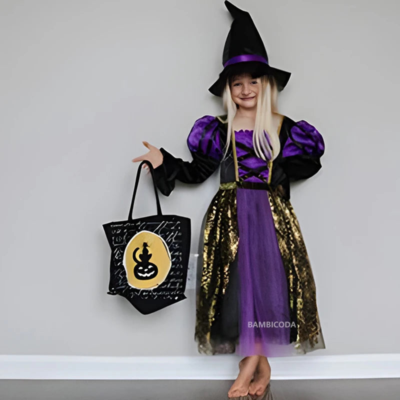 Light-Up Witch Dress for Girls with Hat and Broom, 3 to 10 Years