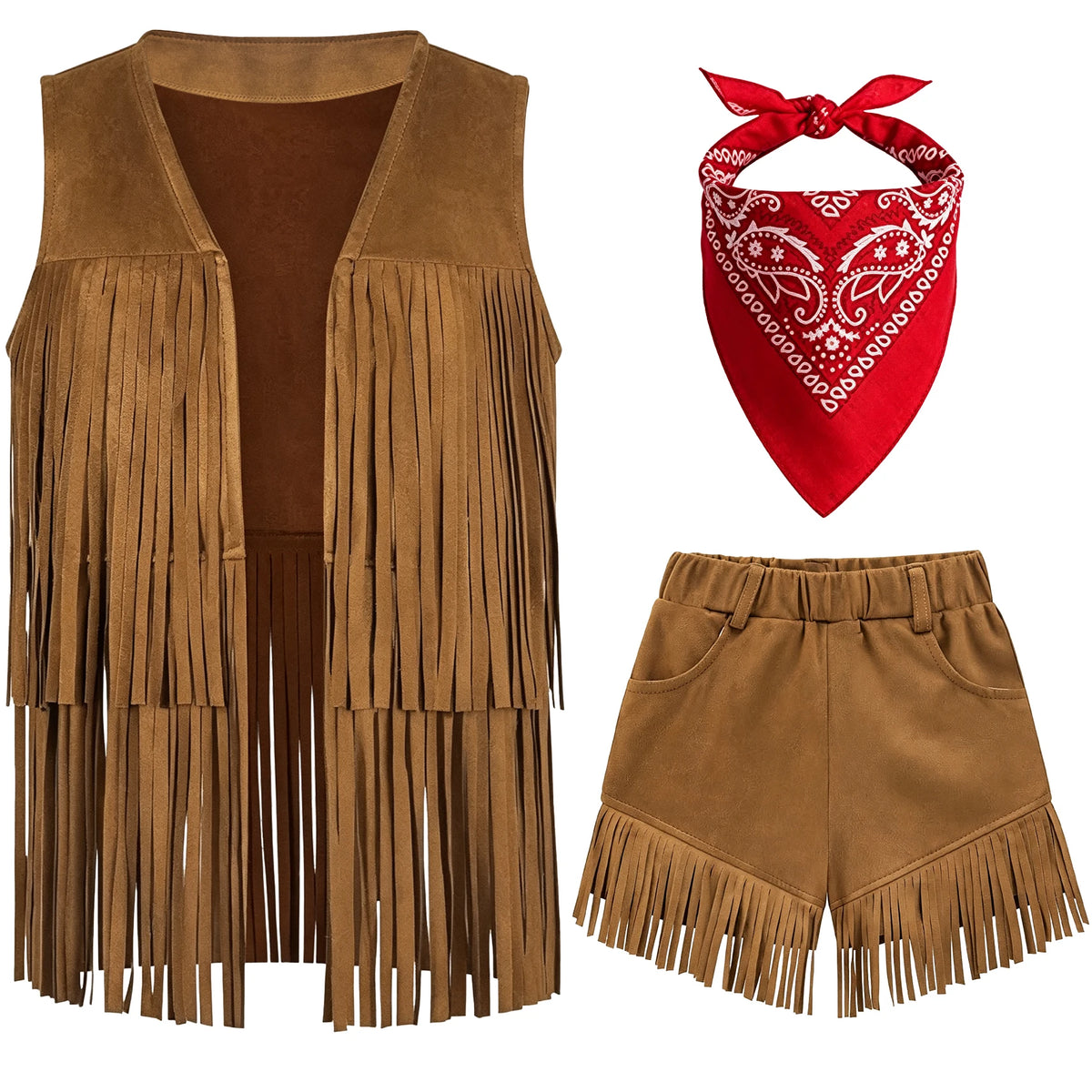 Cowgirl Costume for Girls, 3 Piece Fringe Set, 5 to 12 Years