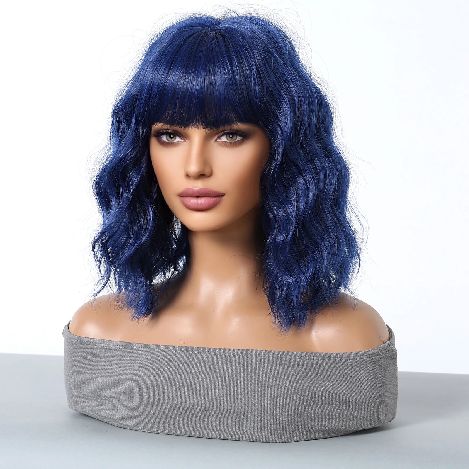 Short Wavy Bob Wig with Bangs, 5 Colors