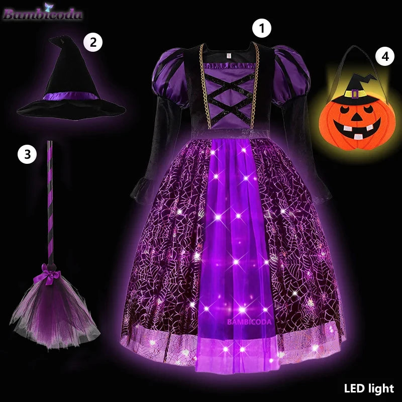 Light-Up Witch Dress for Girls with Hat and Broom, 3 to 10 Years
