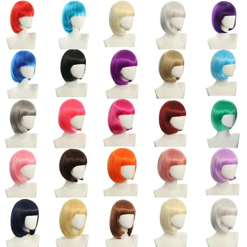Short Bob Wig with Bangs, 24 Colors